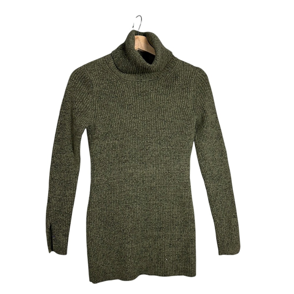 Merino‎ Wool Ribbed mock Sweater tunic Olive Green XS earthy boho cozy layering